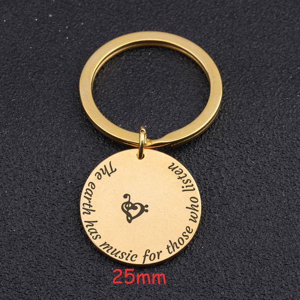 

music lover gift fashion key fobs engraved the earth has music for those who listen keychain charm round key ring gift, Silver