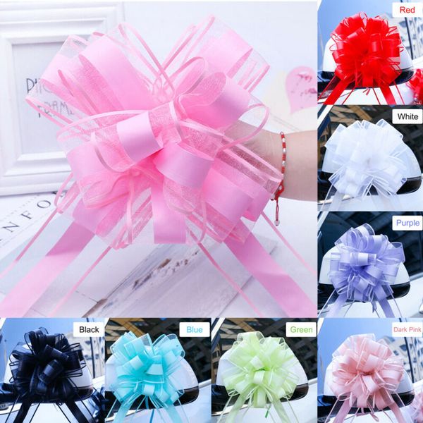

2020 Newest 10pcs Large Bow Pull Ribbon Flower For Wedding Car Gift Wrap Party Decoration Colorful Party Ribbon Pull Flower
