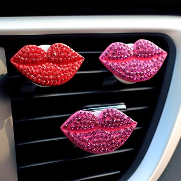 

red lip car air vent clip solid perfume air freshener mouth clip diamond lips diffuser 2pcs auto outlet deco dropshipping