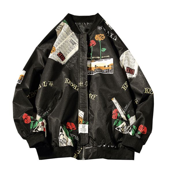 

hip hop mens jackets and coats flower harajuku jacket japanese streetwear zipper stand jacket coat autumn winter, Black;brown