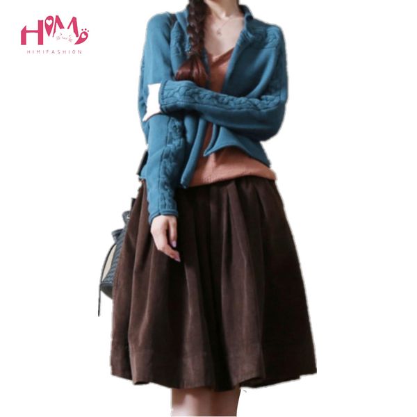 

original design vintage wide sweep skirt corduroy empire women autumn winter skirt mori girl preppy style skirt, Black;gray