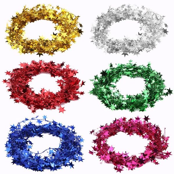 

7.5m soild color rattan christmas star garland wires artificial xma tree decoration for wedding birthday christmas party ribbons