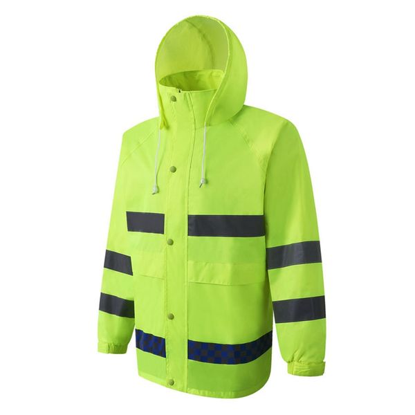 

new reflective raincoat rain pants suit hooded long sleeve jacket pants kit high visibility windproof waterproof safety, Blue;black