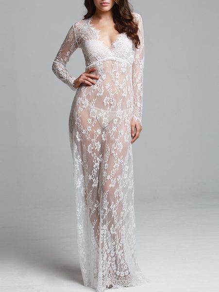 

deep-skinned v-neck long-sleeved lace perspective tight-tailed long-sleeved dress, Black;gray