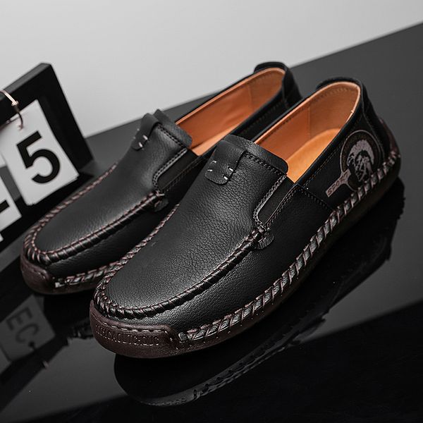 

vintage style leather shoes fashion casual men shoes slip on moccasins driving male loafers handmade flats loafers male hc-449, Black