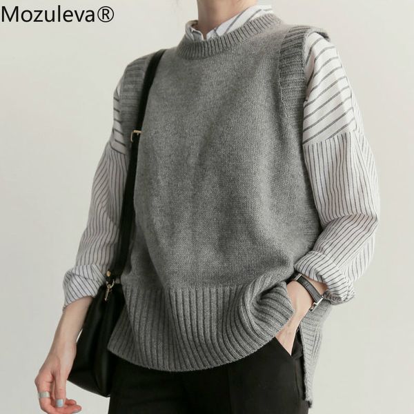 

mozuleva autumn winter knitted vest women sweater chic knitted pullovers outerwear vest sweater female warm knitting jumper 2019, White;black