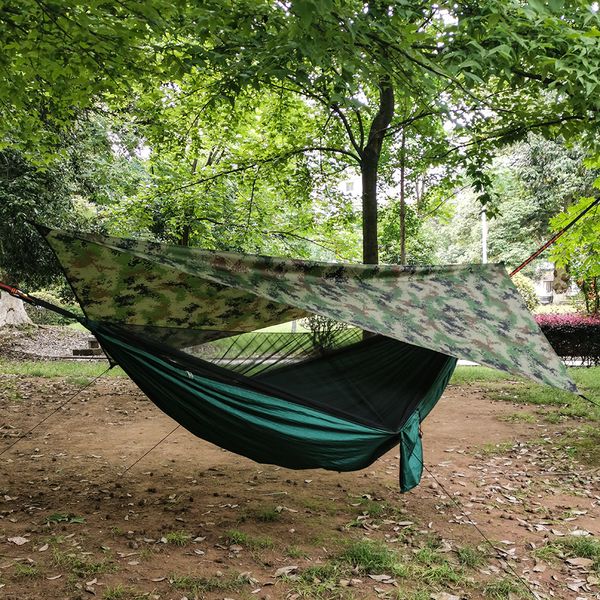 

1-2 person portable outdoor camping hammock with mosquito net fabric hanging bed hunting sleeping swing+tent tarp