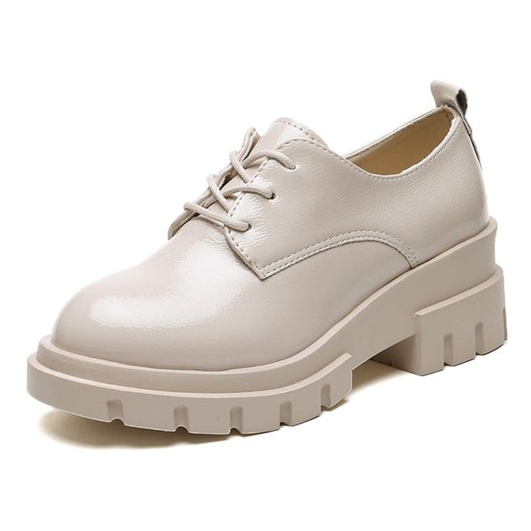 

leather shoes oxford platform flat women retro up shoes heel women womenpatent 2019 casual lace xamdd, Black