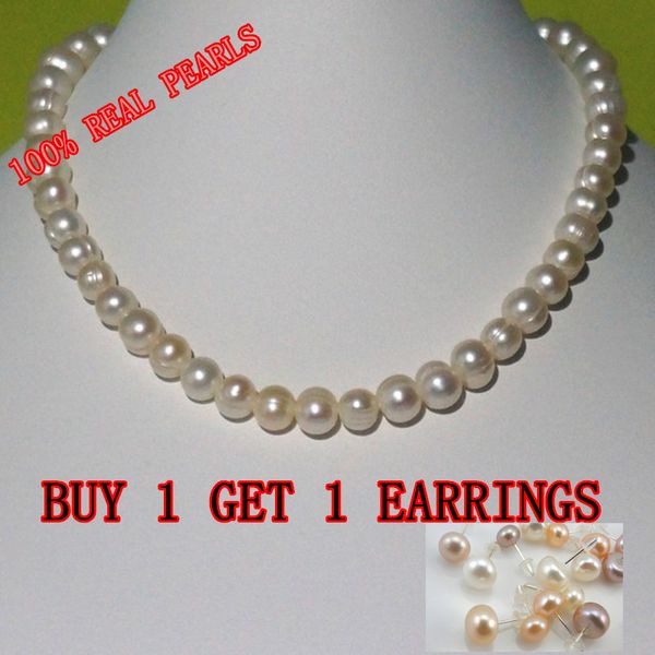

real pearl 9-10mm pearl size 100% genuine freshwater cultured necklace for nice lady female gift sale, Silver