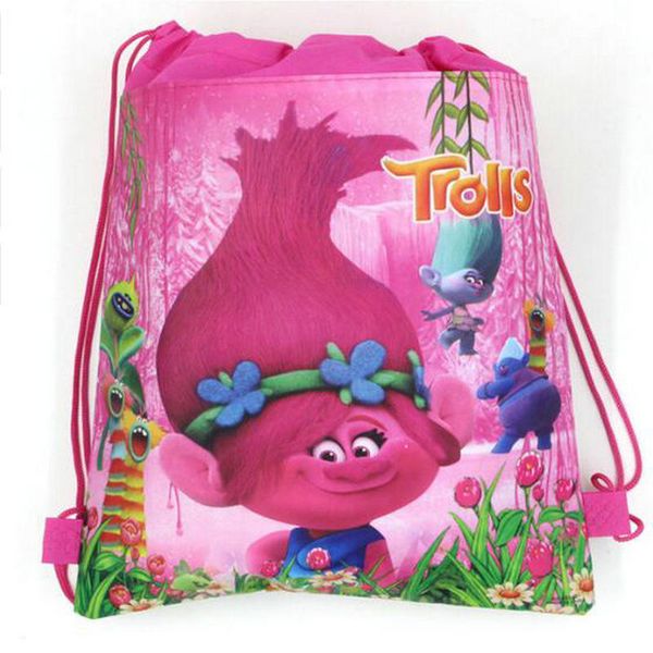 

12pcs lovely trolls non-woven fabric backpack kids favors drawstring bags baby shower birthday party traveling bags gift