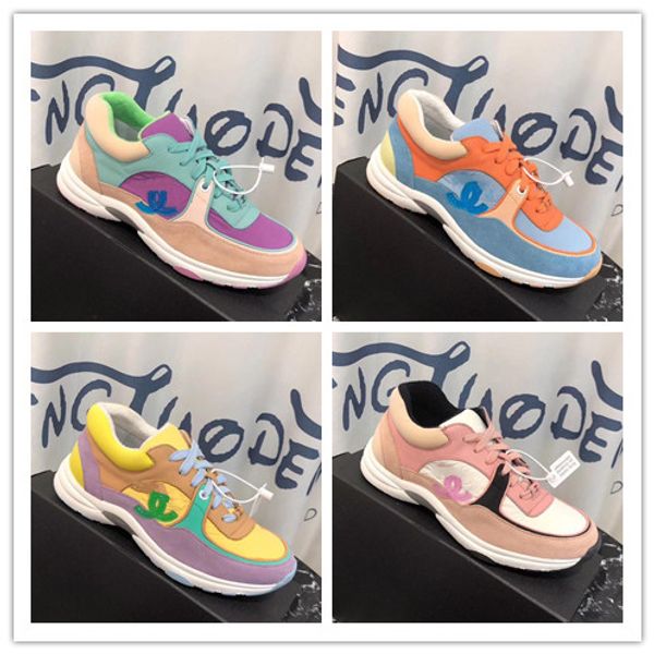 

Brand 2019 new color ladie tie double c titching color ca ual wild platform port hoe ize 35 40