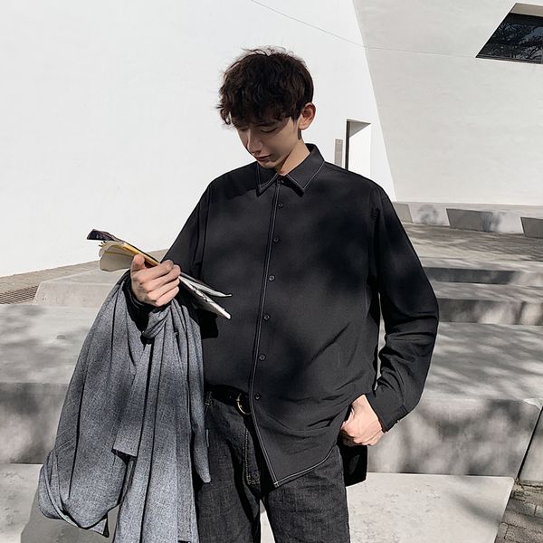 

2019 spring and summer new trend korean version the couple fashion solid color long-sleeved loose casual shirt camisa masculina, White;black