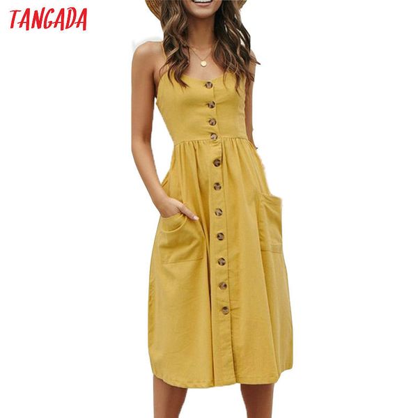 

tangada summer dress for women vintage yellow dress 2019 spaghetti strap sundress stripe print female midi dress aon41, Black;gray