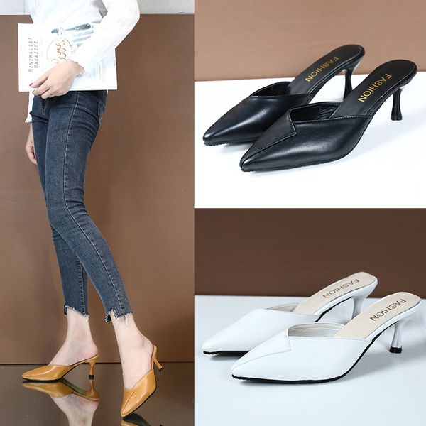 

shoes women pointed toe slippers casual heeled mules butterfly-knot thin heels med slides soft luxury high cover summer pumps, Black