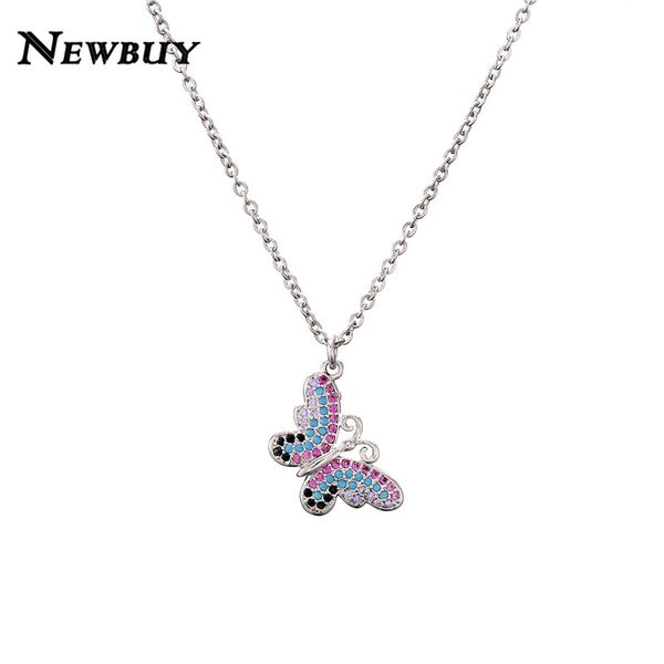 

nbwbuy colourful cubic zirconia pave setting butterfly pendant necklace for women girls 45cm link chain necklace party jewelry, Silver