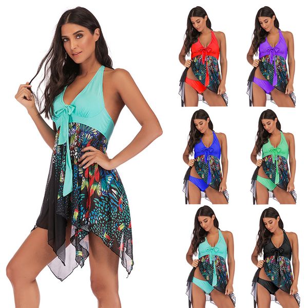 

2019 new plus size tankini set women swimwear two piece print halter swimsuit swimming dress bathing suit s--5xl