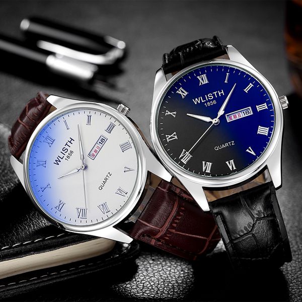 

couple watch luxury faux leather men&women quartz analog business wrist watches couple clock relogios masculino erkek kol saati, Slivery;brown