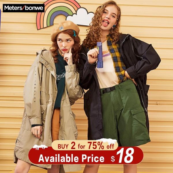 

metersbonwe new fashion long trench female hooded windbreaker women spring casual trench lady coat handsome trend outwear, Tan;black