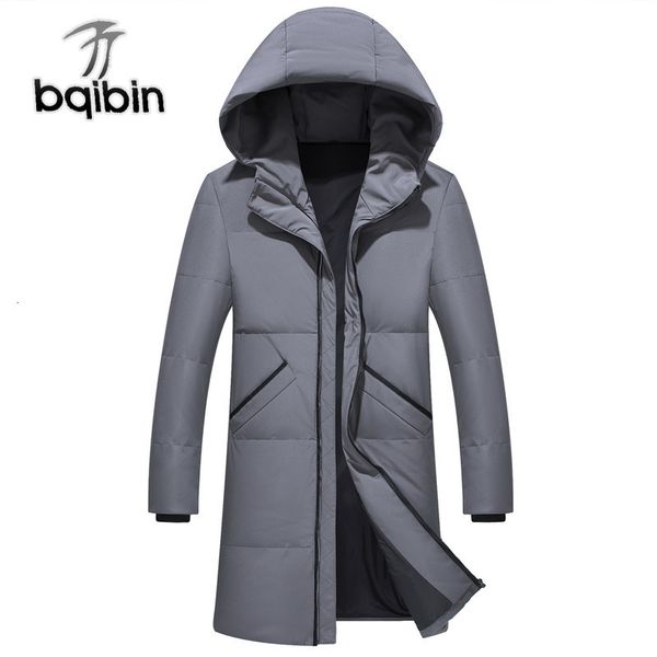 

20 degrees men winter long thick warm windproof casual hooded white duck down jacket thickening cold down parka coats, Black