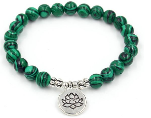 

8mm xhh423 elastic adjusted charm nature stone lotus life tree buddha head malachite charm chakra healing reiki bracelet, Black