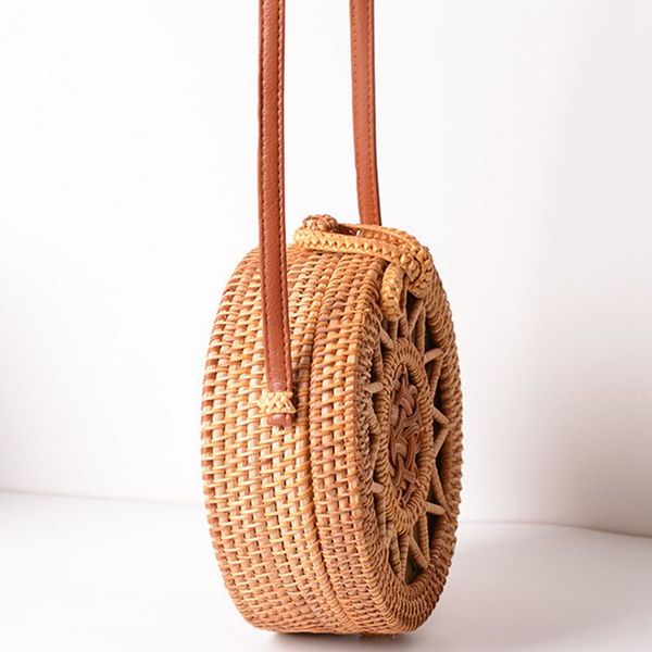 

woven rattan bag round straw shoulder bag small beach handbags women summer hollow handmade messenger crossbody bags