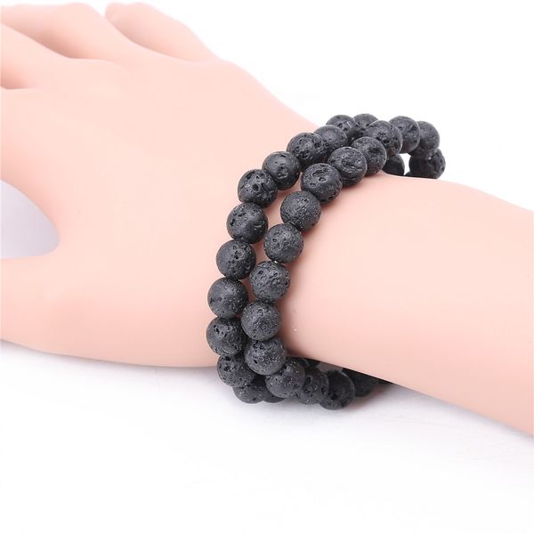 

pure natural volcanic rock bracelet 2pcs/box trendy charm friendship good round bead bracelet for women gift jewelry wholesale, Black