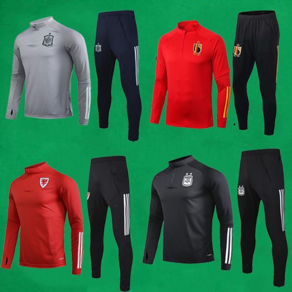 

2020 spain soccer tracksuit argentina football sets 19 20 wales full sleeve outdoor training suits mens sports sweater and pants