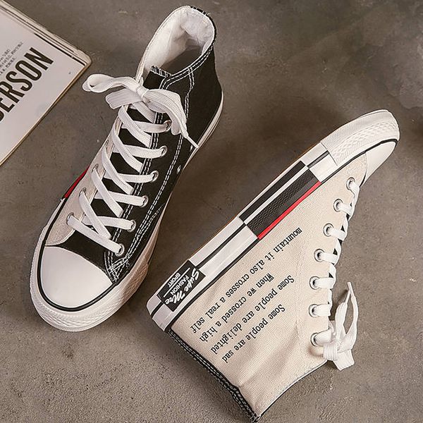 

canvas snekers boys school shoes fashion high men canvas shoes sneakers 2019 new man sneakers, Black
