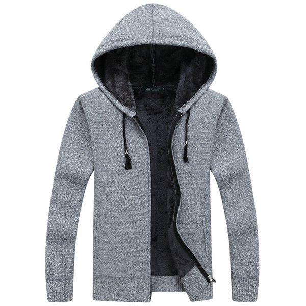

autumn winter thick warm knitted sweater men hooded casual solid cardigan men fashion mens sweatercoat, White;black