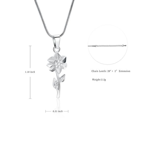 

ijd12132 heronsbill цветок кремация ювелирные изделия для женщин / девочек inlay clear циркон из нержавеющей стали мемориальная урна ожерель, Silver
