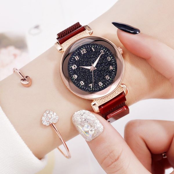 

simple starry sky women watches 2019 new fashion luminous ladies magnetic watch casual arabic numerals gift clock eski zegarek, Slivery;brown