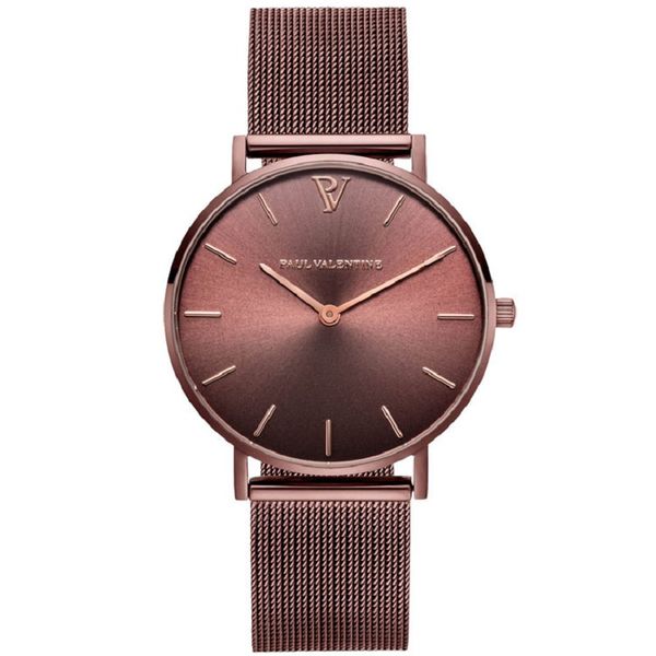 

2020 paul valentine man watch genuine leather wristwatch women casual dress quartz clock steel lovers' watch gift re, Slivery;brown