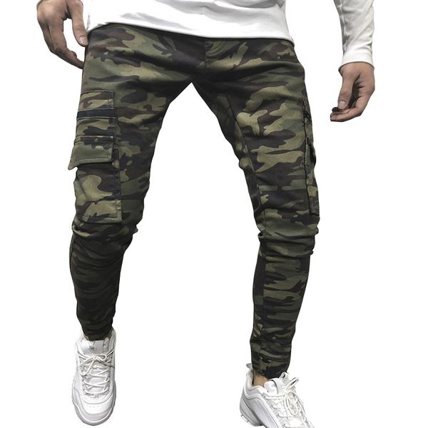

maoxzon men's casual fitness sportswear camouflage cargo pants for boys new print pockets jogger workout long pencil pants, Black