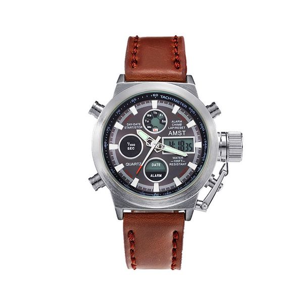 

fashion waterproof watches mens dive running led sports quartz wristwatch watch, Slivery;brown
