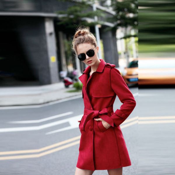 

2018 new women composite suede jacket with belt fashion ladies solid color slim deerskin fleece female casual thick woolen coat, Black