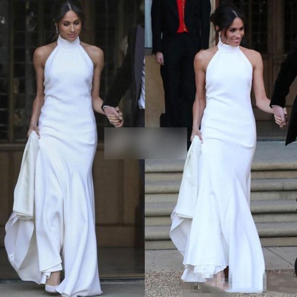 

elegant white mermaid wedding dress 2019 prince harry meghan markle wedding party gowns halter soft satin wedding recept dress
