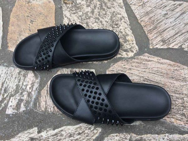 

плоский флип mens красный bottom сандалии шипы тапочки из натуральной кожи сандалии лето мужская плюхается благоустроенный пляж обувь для му, Black