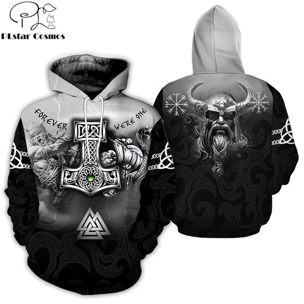 PLstar Cosmos 2019 Homens hoodies de Moda de Nova 3D All Over Impresso tatuagem Viking Odin Hoodie Vestuário Unisex Casual com capuz streetwear LY191205
