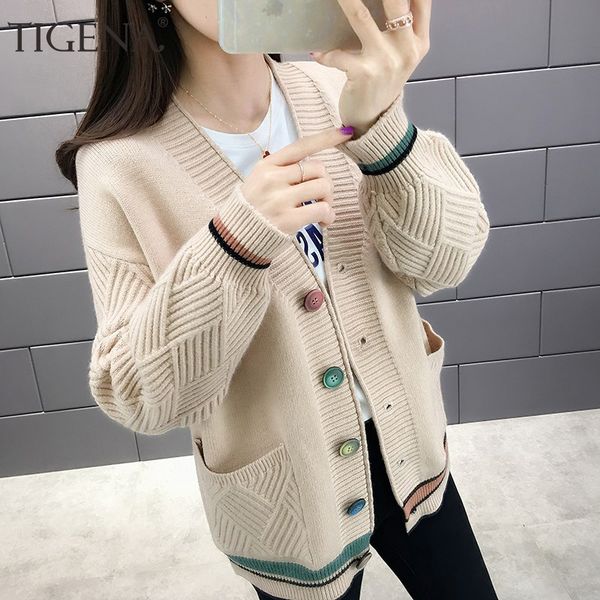 

women knitted jacket 2019 autumn winter loose long sleeve cardigan for women with single breasted pocket cardigan female, White