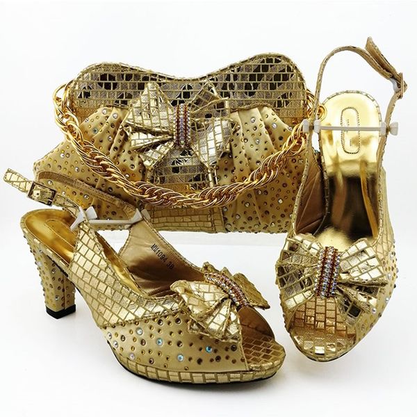 

beautiful gold women pumps match handbag with rhinestone bowtie style african dress shoes and bag set mm1094,heel 9cm, Black