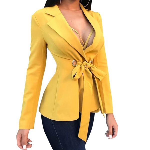 

women office blazers new fashion ol business suits outfit bow thin feminino cardigan outwear workwear overall yellow m0510, White;black