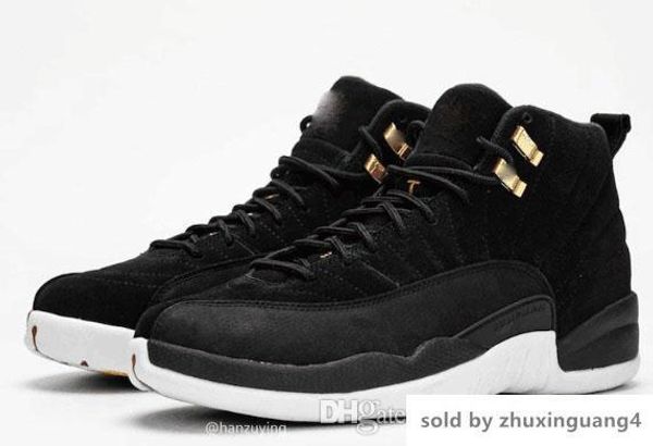 

black white suede 12s reverse taxi 130690-017 12 xii black gold basketball shoes sports size 7~13