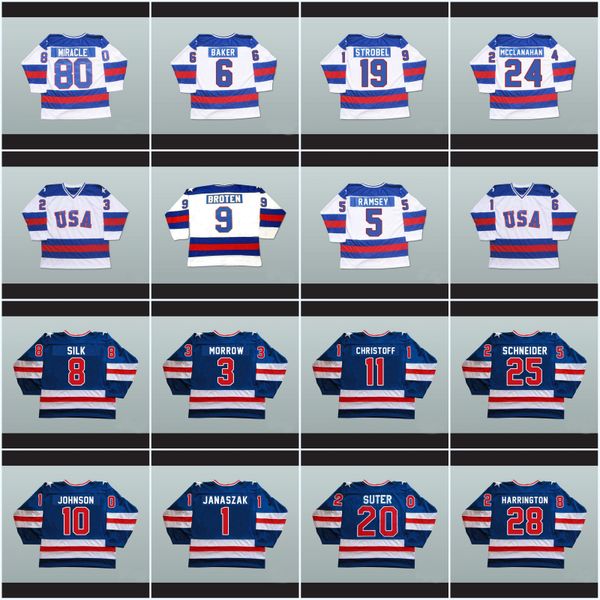 

3 Ken Morrow 1980 Olympic Team USA Hockey Jerseys 6 Bill Baker 16 Mark Pavelich 20 Bob Suter 80 Miracle On Ice Jersey