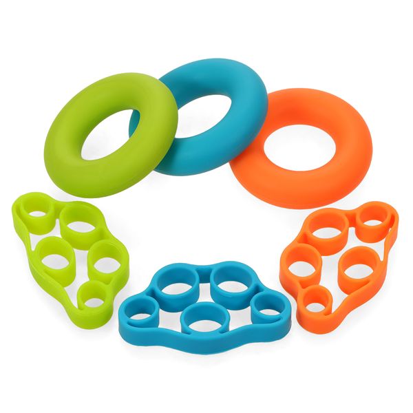 

6pcs/lot muscle power training silicone grip ring exerciser set strength finger hands grip strengthener exercise rings fitness