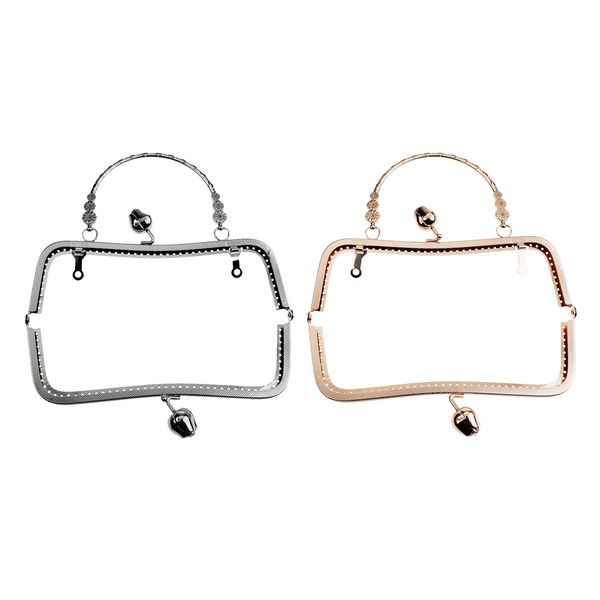 

2 pieces metal purse bag frame kiss clasp lock with handle diy crafts, Black