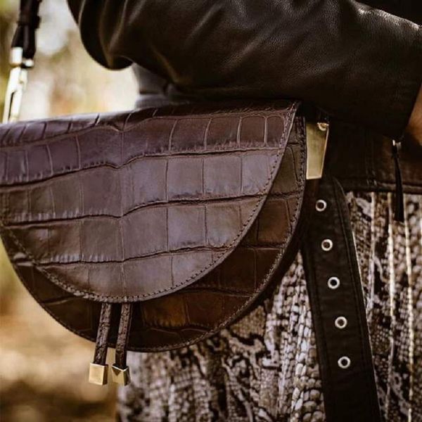 

designer saddle bag leather handbags women bags alligator half moon girl messenger shoulder bag crocodile crossbody wide strap