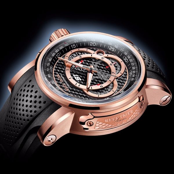 

2019 reef tiger/rt brand sport watches men quartz chronograph waterproof watch clock men relogio masculino rga3063, Slivery;brown