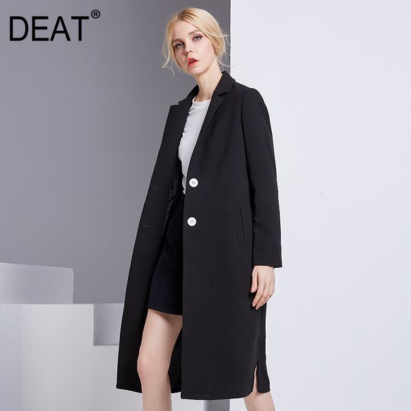 

deat] 2019 autumn winter new pattern leisure style full sleeve slim-fit buttoned high-waisted long woolen coat female at715, Black