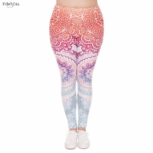 

Size Plus Women Leggings Aztec Round Ombre Printing High Waist Large Size Trousers Stretch Pants For Women