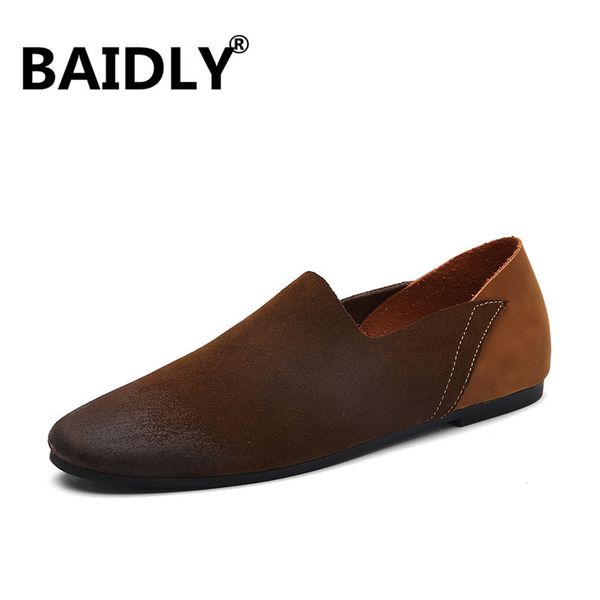 

italian men casual shoes summer genuine leather men loafers moccasins slip on men's flats breathable male driving shoes, Black